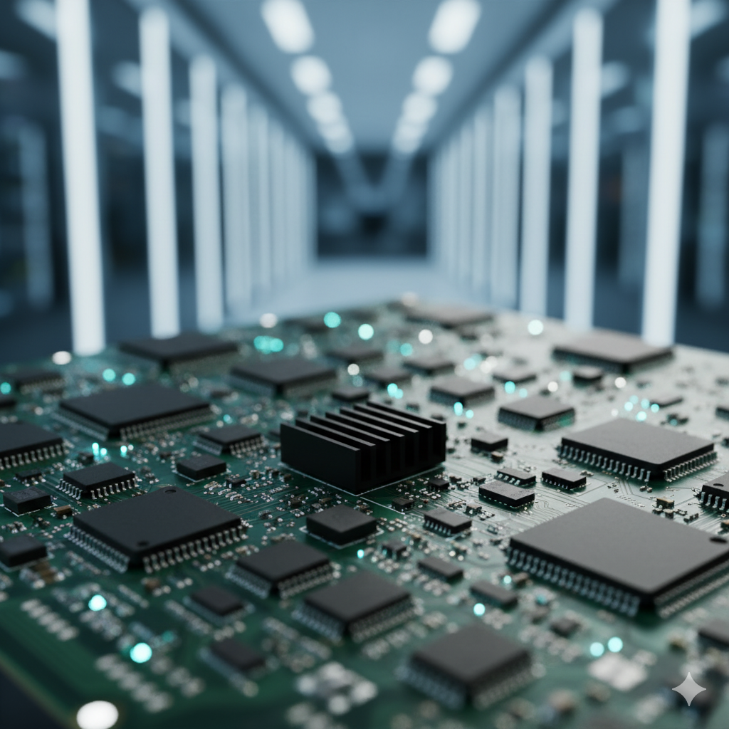 Close-up view of Resonant Phase Computer circuit board with advanced components